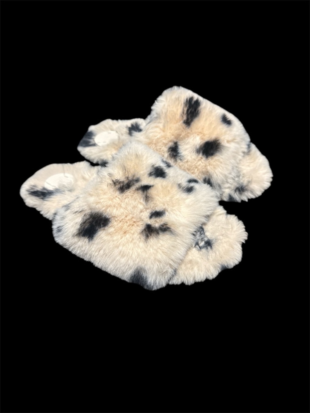 Anthropologie Cream and Black Faux Fur Slide Slippers